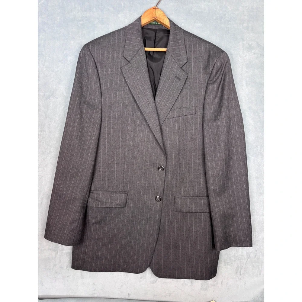 Lauren Ralph Lauren Mens 42L Pinstripe Wool Blazer Gray 2 Button Sport Coat